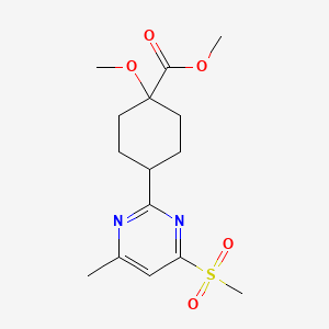 molecular formula C15H22N2O5S B13693276 Methyl 1-Methoxy-4-[4-methyl-6-(methylsulfonyl)-2-pyrimidinyl]cyclohexanecarboxylate 