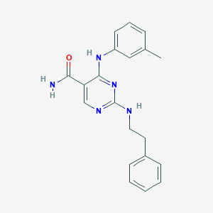 molecular formula C20H21N5O B13693748 2-(Phenethylamino)-4-(m-tolylamino)pyrimidine-5-carboxamide 