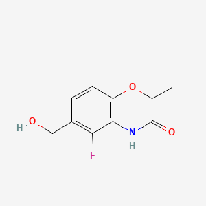 molecular formula C11H12FNO3 B13694316 2-Ethyl-5-fluoro-6-(hydroxymethyl)-2H-benzo[B][1,4]oxazin-3(4H)-one 