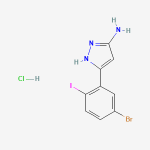 molecular formula C9H8BrClIN3 B13694411 3-Amino-5-(5-bromo-2-iodophenyl)pyrazole Hydrochloride 