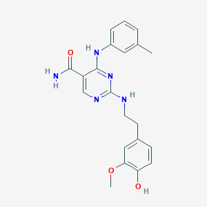 molecular formula C21H23N5O3 B13694642 2-[(4-Hydroxy-3-methoxyphenethyl)amino]-4-(m-tolylamino)pyrimidine-5-carboxamide 