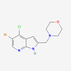 molecular formula C12H13BrClN3O B13695365 4-((5-Bromo-4-chloro-1H-pyrrolo[2,3-b]pyridin-2-yl)methyl)morpholine 