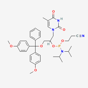 molecular formula C38H47N4O7P B13696044 3-[[1-[bis(4-methoxyphenyl)-phenylmethoxy]-3-(5-methyl-2,4-dioxopyrimidin-1-yl)propan-2-yl]oxy-[di(propan-2-yl)amino]phosphanyl]oxypropanenitrile 