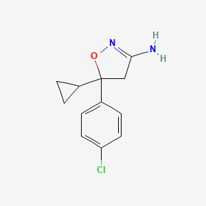 molecular formula C12H13ClN2O B13696335 5-(4-Chlorophenyl)-5-cyclopropyl-4,5-dihydroisoxazol-3-amine 