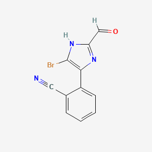 molecular formula C11H6BrN3O B13697294 2-(5-Bromo-2-formyl-4-imidazolyl)benzonitrile 