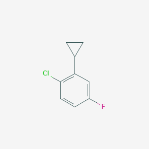 molecular formula C9H8ClF B13697376 1-Chloro-2-cyclopropyl-4-fluorobenzene 