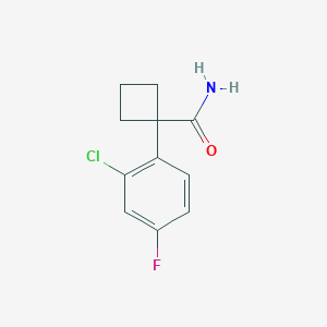 molecular formula C11H11ClFNO B13697491 1-(2-Chloro-4-fluorophenyl)cyclobutanecarboxamide 