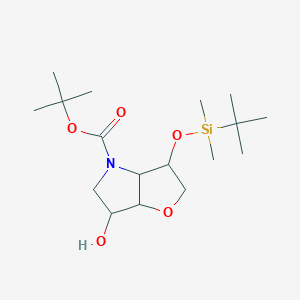 molecular formula C17H33NO5Si B13697934 Tert-butyl 3-[tert-butyl(dimethyl)silyl]oxy-6-hydroxy-2,3,3a,5,6,6a-hexahydrofuro[3,2-b]pyrrole-4-carboxylate 