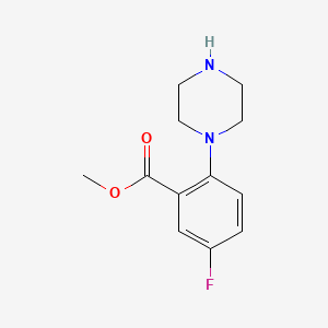 molecular formula C12H15FN2O2 B13698469 Methyl 5-Fluoro-2-(1-piperazinyl)benzoate 