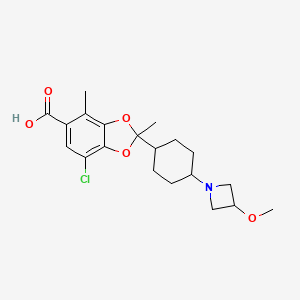 molecular formula C20H26ClNO5 B13698688 7-Chloro-2-[4-(3-methoxyazetidin-1-yl)cyclohexyl]-2,4-dimethylbenzo[d][1,3]dioxole-5-carboxylic Acid 