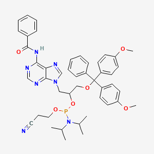 molecular formula C45H50N7O6P B13699176 N-[9-[3-[bis(4-methoxyphenyl)-phenylmethoxy]-2-[2-cyanoethoxy-[di(propan-2-yl)amino]phosphanyl]oxypropyl]purin-6-yl]benzamide 