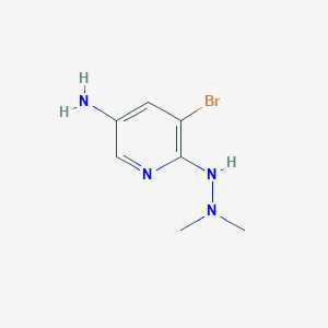 molecular formula C7H11BrN4 B13699178 3-Amino-5-bromo-6-(2,2-dimethylhydrazino)pyridine 