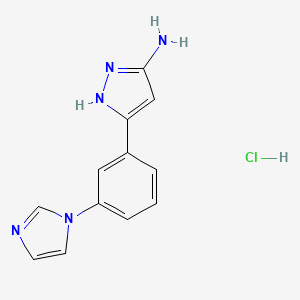 molecular formula C12H12ClN5 B13699411 3-Amino-5-[3-(1-imidazolyl)phenyl]pyrazole Hydrochloride 