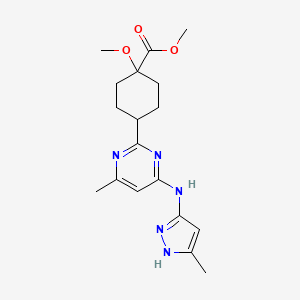 molecular formula C18H25N5O3 B13700445 Methyl 1-Methoxy-4-[4-methyl-6-[(5-methyl-1H-pyrazol-3-yl)amino]-2-pyrimidinyl]cyclohexanecarboxylate 