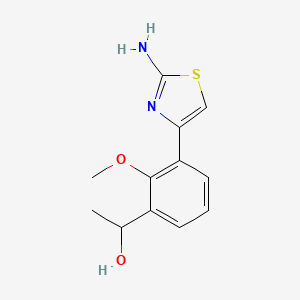 molecular formula C12H14N2O2S B13700496 1-(3-(2-Aminothiazol-4-YL)-2-methoxyphenyl)ethan-1-OL 