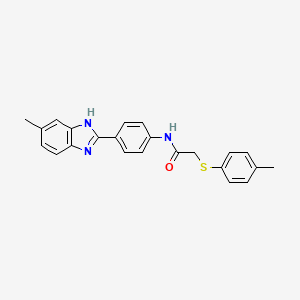 molecular formula C23H21N3OS B13700913 N-[4-(6-Methyl-2-benzimidazolyl)phenyl]-2-(p-tolylthio)acetamide 