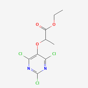 molecular formula C9H9Cl3N2O3 B13701024 Ethyl 2-[(2,4,6-Trichloro-5-pyrimidinyl)oxy]propanoate 