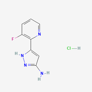 molecular formula C8H8ClFN4 B13703421 3-Amino-5-(3-fluoro-2-pyridyl)pyrazole Hydrochloride 