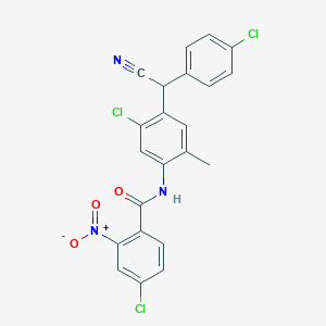 molecular formula C22H14Cl3N3O3 B13704510 4-Chloro-N-(5-chloro-4-((4-chlorophenyl)(cyano)methyl)-2-methylphenyl)-2-nitrobenzamide 