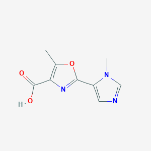 molecular formula C9H9N3O3 B13704573 5-Methyl-2-(1-methyl-5-imidazolyl)oxazole-4-carboxylic Acid 