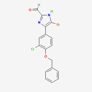 molecular formula C17H12BrClN2O2 B13704654 4-[4-(Benzyloxy)-3-chlorophenyl]-5-bromoimidazole-2-carbaldehyde 