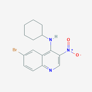 molecular formula C15H16BrN3O2 B13704687 6-Bromo-N-cyclohexyl-4-amino-3-nitroquinoline 