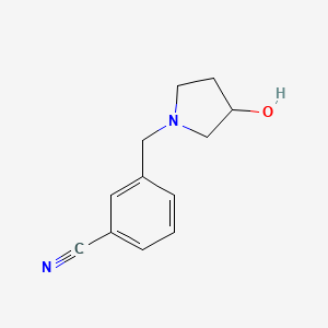 molecular formula C12H14N2O B1370498 3-[(3-Hydroxypyrrolidin-1-yl)methyl]benzonitrile 