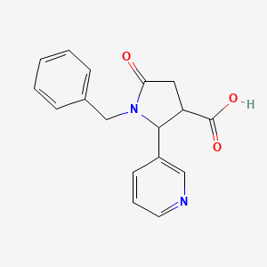 molecular formula C17H16N2O3 B1370529 1-Benzyl-5-oxo-2-(3-pyridinyl)-3-pyrrolidinecarboxylic acid 