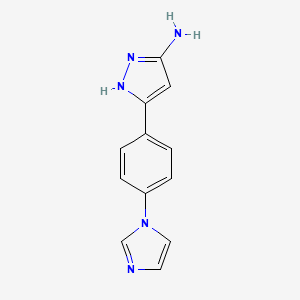 molecular formula C12H11N5 B13705382 3-Amino-5-[4-(1-imidazolyl)phenyl]pyrazole 