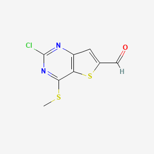 molecular formula C8H5ClN2OS2 B13705443 2-Chloro-4-(methylthio)thieno[3,2-d]pyrimidine-6-carbaldehyde 