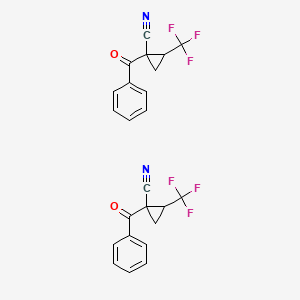 molecular formula C24H16F6N2O2 B13705618 (1R,2R)-rel-1-Benzoyl-2-(trifluoromethyl)cyclopropanecarbonitrile 