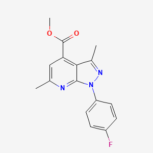 molecular formula C16H14FN3O2 B1370628 1-(4-氟苯基)-3,6-二甲基-1H-吡唑并[3,4-b]吡啶-4-羧酸甲酯 CAS No. 1011370-87-8