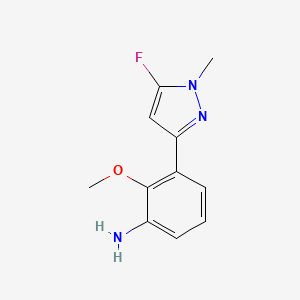 molecular formula C11H12FN3O B13707247 3-(5-Fluoro-1-methyl-3-pyrazolyl)-2-methoxyaniline 