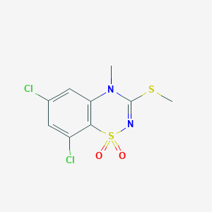 molecular formula C9H8Cl2N2O2S2 B13708566 6,8-Dichloro-4-methyl-3-methylthio-4H-1,2,4-benzothiadiazin-1,1-dioxide 