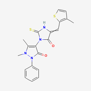 molecular formula C20H18N4O2S2 B13708570 1,5-Dimethyl-4-[4-(3-methyl-thiophen-2-ylmethylene)-5-oxo-2-thioxo-imidazolidin-1-yl]-2-phenyl-1,2-dihydro-pyrazol-3-one 