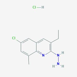 molecular formula C12H15Cl2N3 B13708682 6-Chloro-3-ethyl-2-hydrazino-8-methylquinoline hydrochloride CAS No. 1170624-63-1