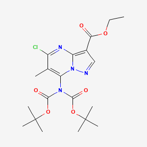 molecular formula C20H27ClN4O6 B13708695 Ethyl 5-Chloro-7-[bis(Boc)amino]-6-methylpyrazolo[1,5-a]pyrimidine-3-carboxylate 