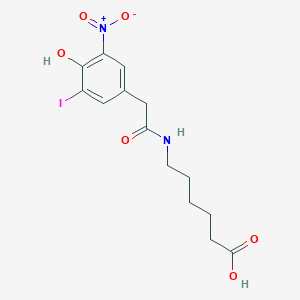 molecular formula C14H17IN2O6 B13710536 6-[2-(4-Hydroxy-3-iodo-5-nitrophenyl)acetamido]hexanoic acid CAS No. 10463-29-3