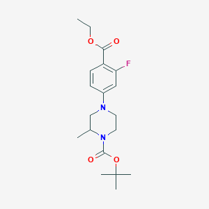 molecular formula C19H27FN2O4 B13712463 1-Boc-4-[4-(ethoxycarbonyl)-3-fluorophenyl]-2-methylpiperazine 