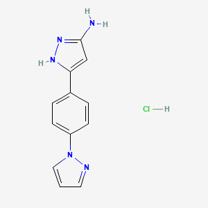 molecular formula C12H12ClN5 B13712937 3-Amino-5-[4-(1-pyrazolyl)phenyl]pyrazole Hydrochloride 