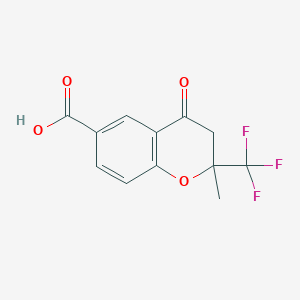 molecular formula C12H9F3O4 B13713438 2-Methyl-4-oxo-2-(trifluoromethyl)chromane-6-carboxylic acid 