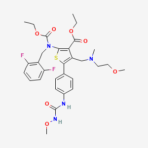 Ethyl 2-((2,6-difluorobenzyl)(ethoxycarbonyl)amino)-4-(((2-methoxyethyl)(methyl)amino)methyl)-5-(4-(3-methoxyureido)phenyl)thiophene-3-carboxylate