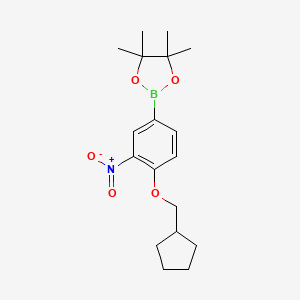 molecular formula C18H26BNO5 B13714138 2-(4-(Cyclopentylmethoxy)-3-nitrophenyl)-4,4,5,5-tetramethyl-1,3,2-dioxaborolane 