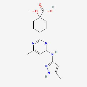 molecular formula C17H23N5O3 B13714810 1-Methoxy-4-[4-methyl-6-[(5-methyl-3-pyrazolyl)amino]-2-pyrimidinyl]cyclohexanecarboxylic Acid 