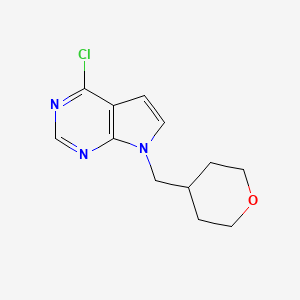 molecular formula C12H14ClN3O B13715502 4-Chloro-7-((tetrahydro-2H-pyran-4-yl)methyl)-7H-pyrrolo[2,3-d]pyrimidine 