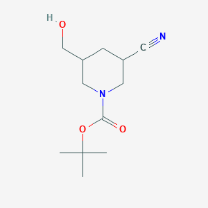 molecular formula C12H20N2O3 B13715744 1-Boc-5-(hydroxymethyl)piperidine-3-carbonitrile 