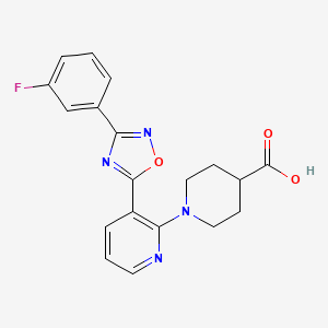 molecular formula C19H17FN4O3 B1371622 1-{3-[3-(3-Fluorophenyl)-1,2,4-oxadiazol-5-yl]pyridin-2-yl}piperidine-4-carboxylic acid CAS No. 1232799-10-8