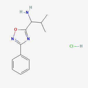 molecular formula C12H16ClN3O B1372009 2-Methyl-1-(3-phenyl-1,2,4-oxadiazol-5-yl)propan-1-amine hydrochloride CAS No. 1197549-35-1