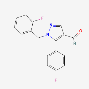 molecular formula C17H12F2N2O B13721056 1-(2-Fluorobenzyl)-5-(4-fluorophenyl)-1H-pyrazole-4-carbaldehyde 