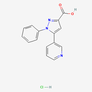 molecular formula C15H12ClN3O2 B1372279 1-phenyl-5-(pyridin-3-yl)-1H-pyrazole-3-carboxylic acid hydrochloride CAS No. 1172372-17-6